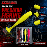 IZZAWA Soft Paddle-Tail Lure Kit - Pack of 4 with 2 Hooks