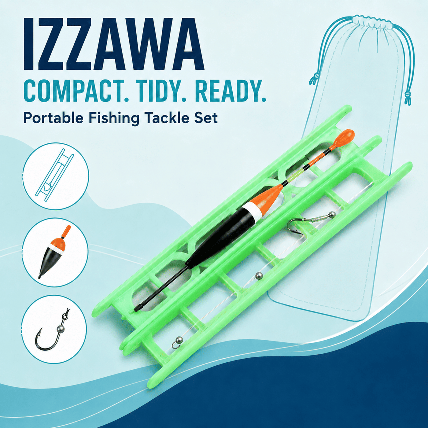 Izzawa Easy Fishing Float Bobber with Hook – Portable Fishing Tackle Set (2pcs)