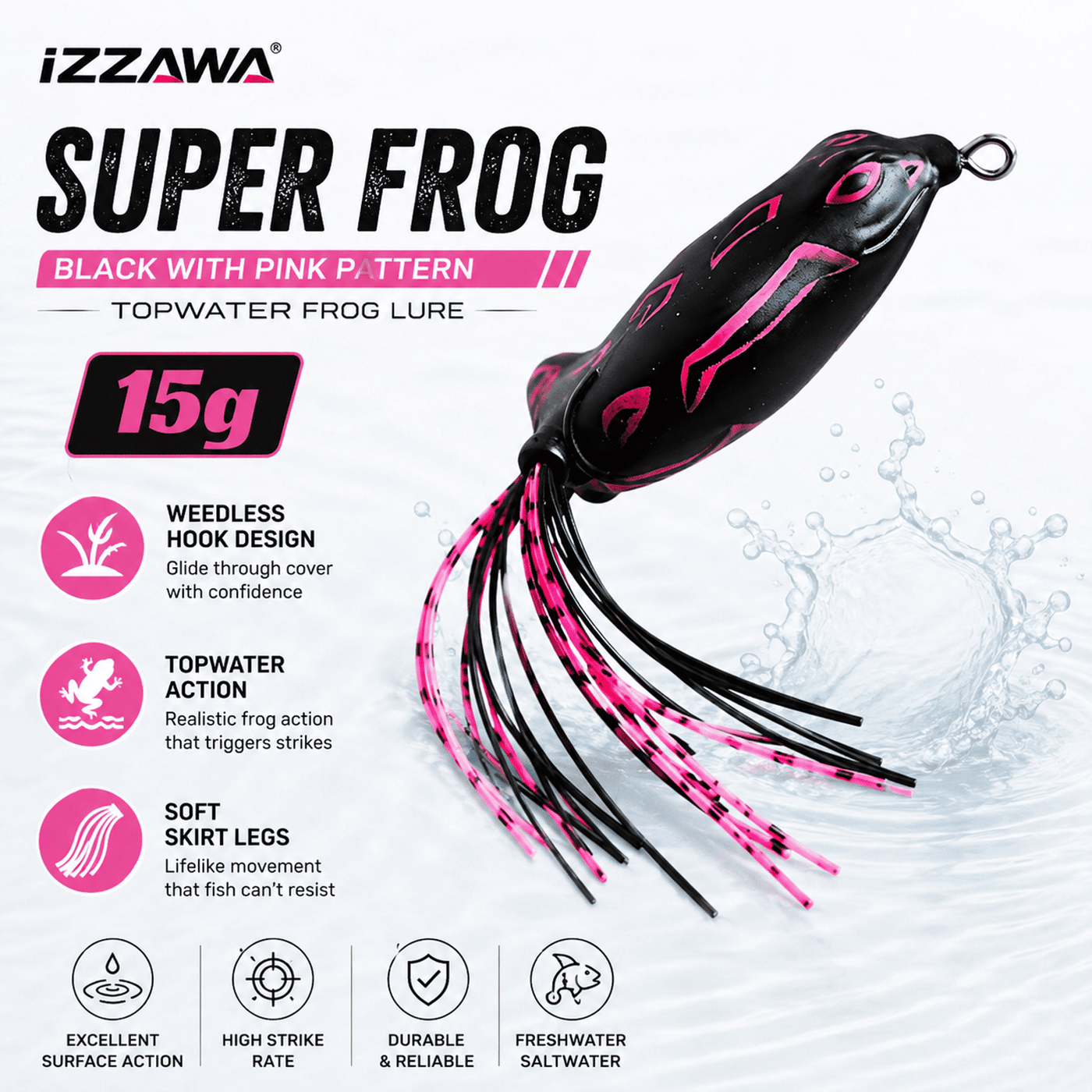 IZZAWA Super Frog Black with Pink Pattern Frog Lure 15g | Pack of 1