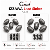 IZZAWA Lead Sinker 1gm, 2gm, 3gm, 4gm, 5gm, 15gm & 20gm | Pack of 5