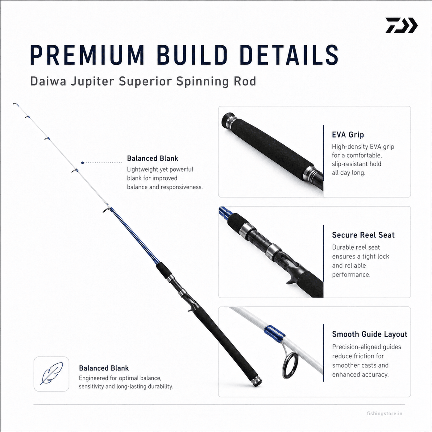 Daiwa Jupiter Superior Spinning Fishing Rod - 8 Ft - H
