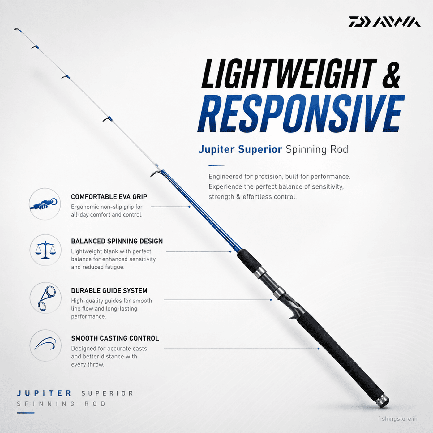 Daiwa Jupiter Superior Spinning Fishing Rod - 8 Ft - H