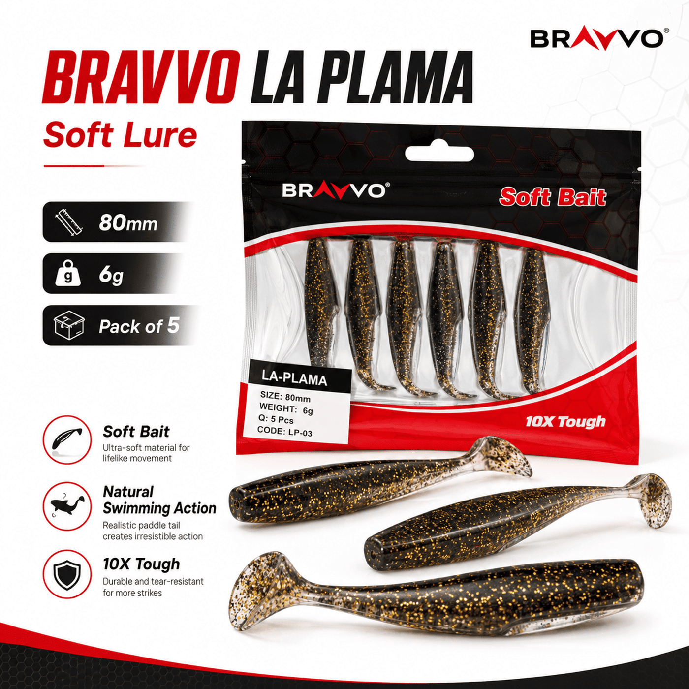 Bravvo La Palma Soft Lure 80mm 6g - Black Gold - Single Piece