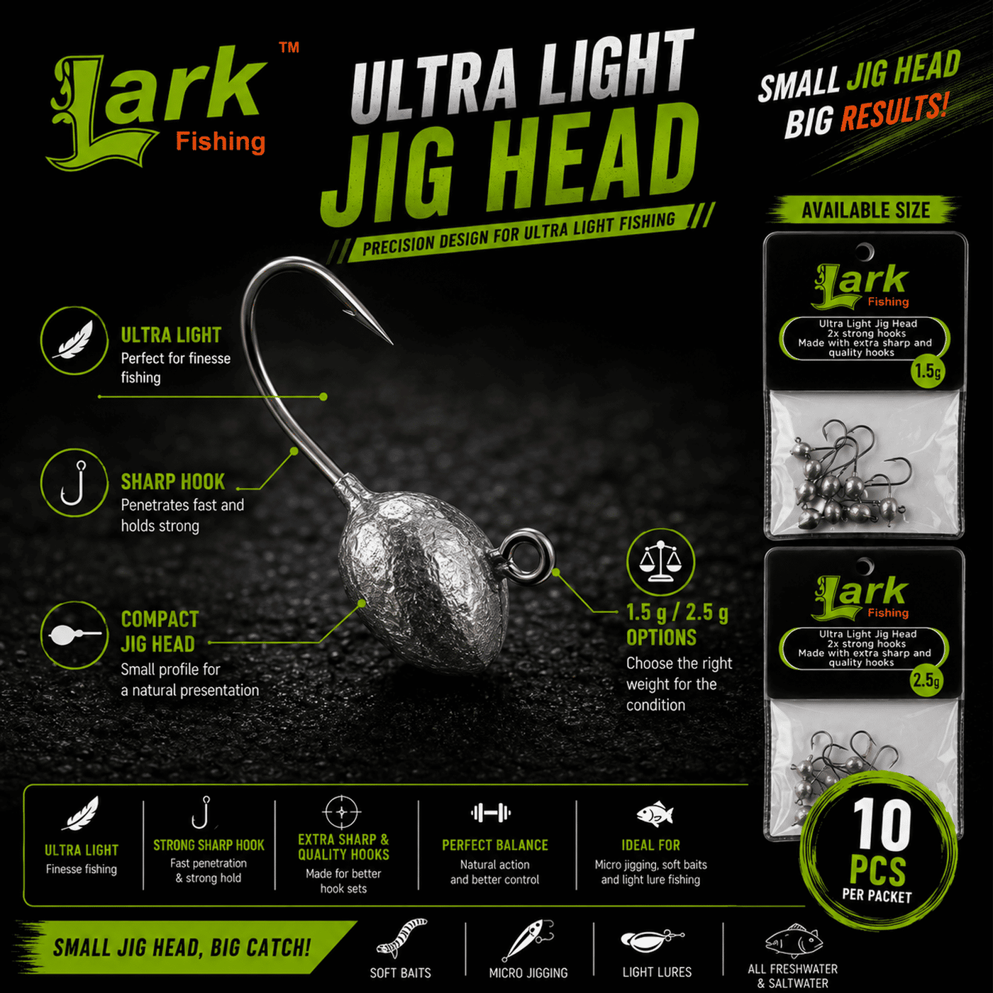 Lark Ultra Light Jig Head - 1.5gm 2.5 Gram Pack 10