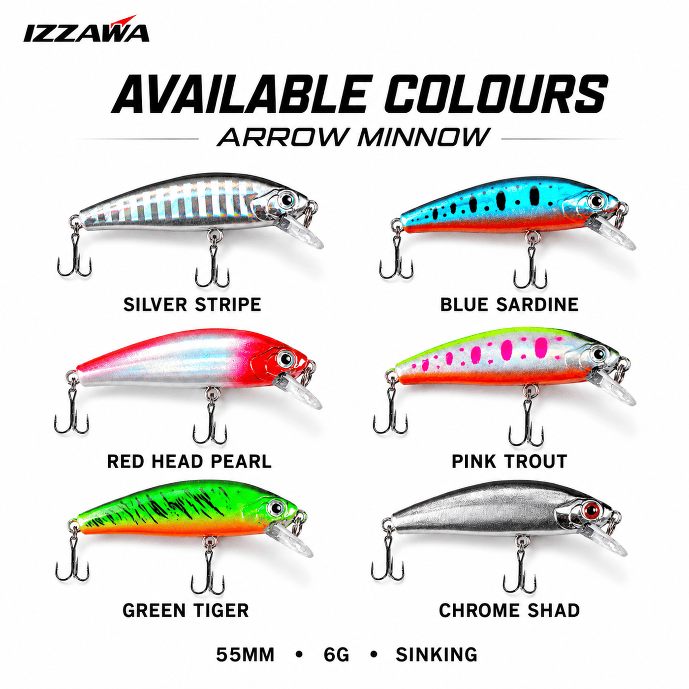 IZZAWA Arrow Minnow Lure 55mm 6g - Chrome Shad | Pack of 1