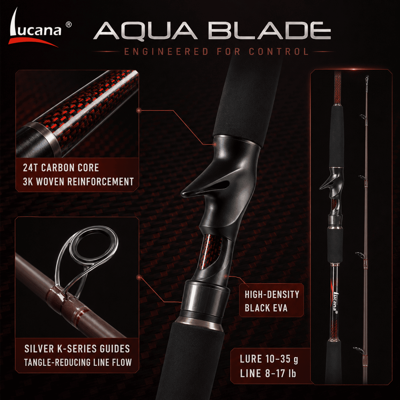 Lucana Aqua Blade Baitcasting Rod - 6.6, 7 & 8 Ft