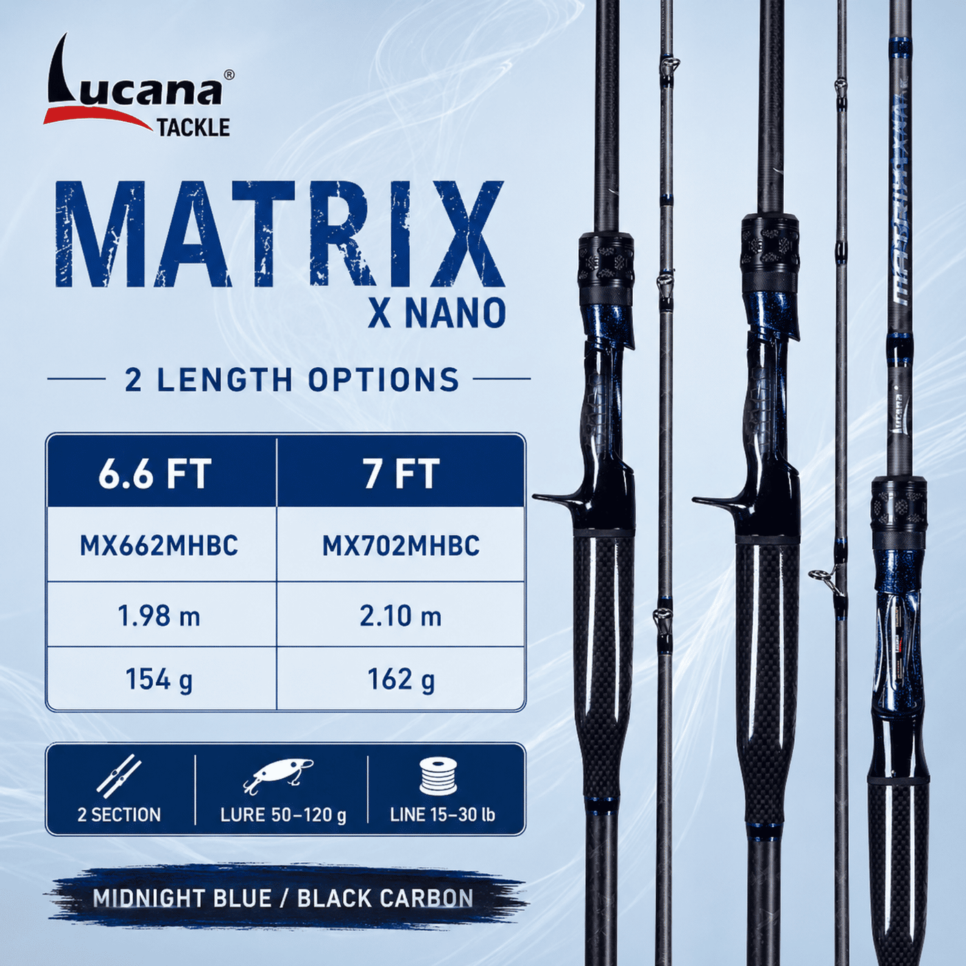Lucana Matrix X Nano Baitcasting Rod - 6.6 & 7 Ft