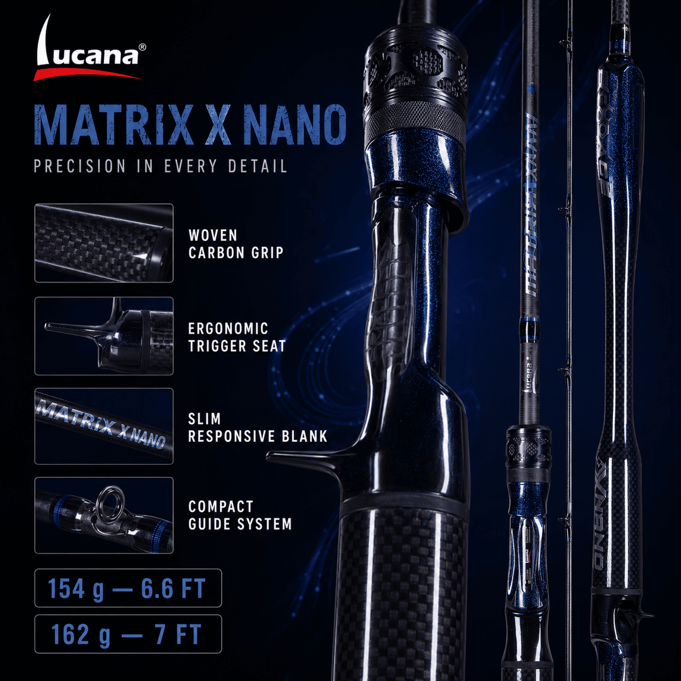 Lucana Matrix X Nano Baitcasting Rod - 6.6 & 7 Ft