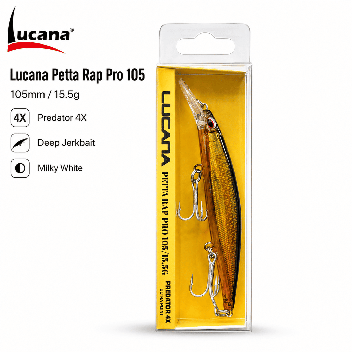 Lucana Petta Trap 103mm 15.5g Deep Jerkbait Fish Lure - Milky White Brown Gold