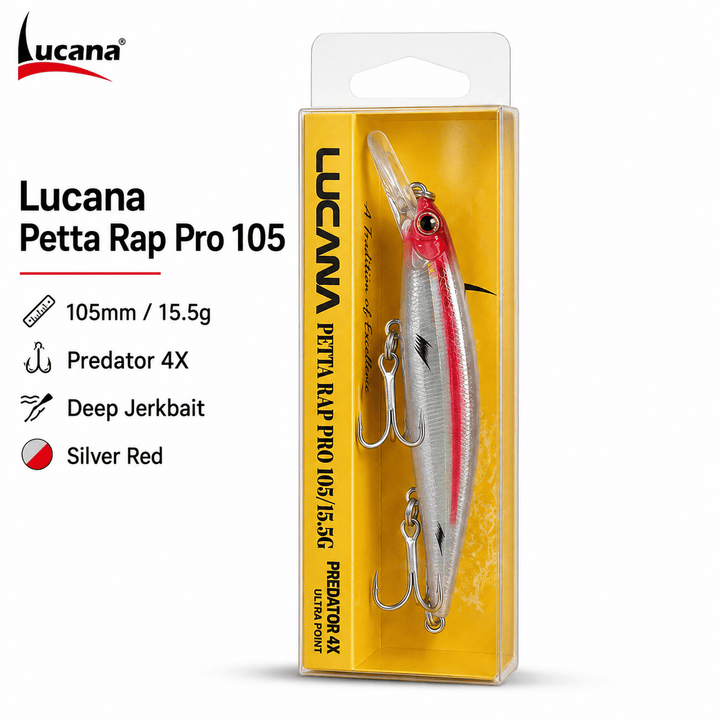 Lucana Petta Trap 103mm 15.5g Deep Jerkbait Fish Lure - Silver Red