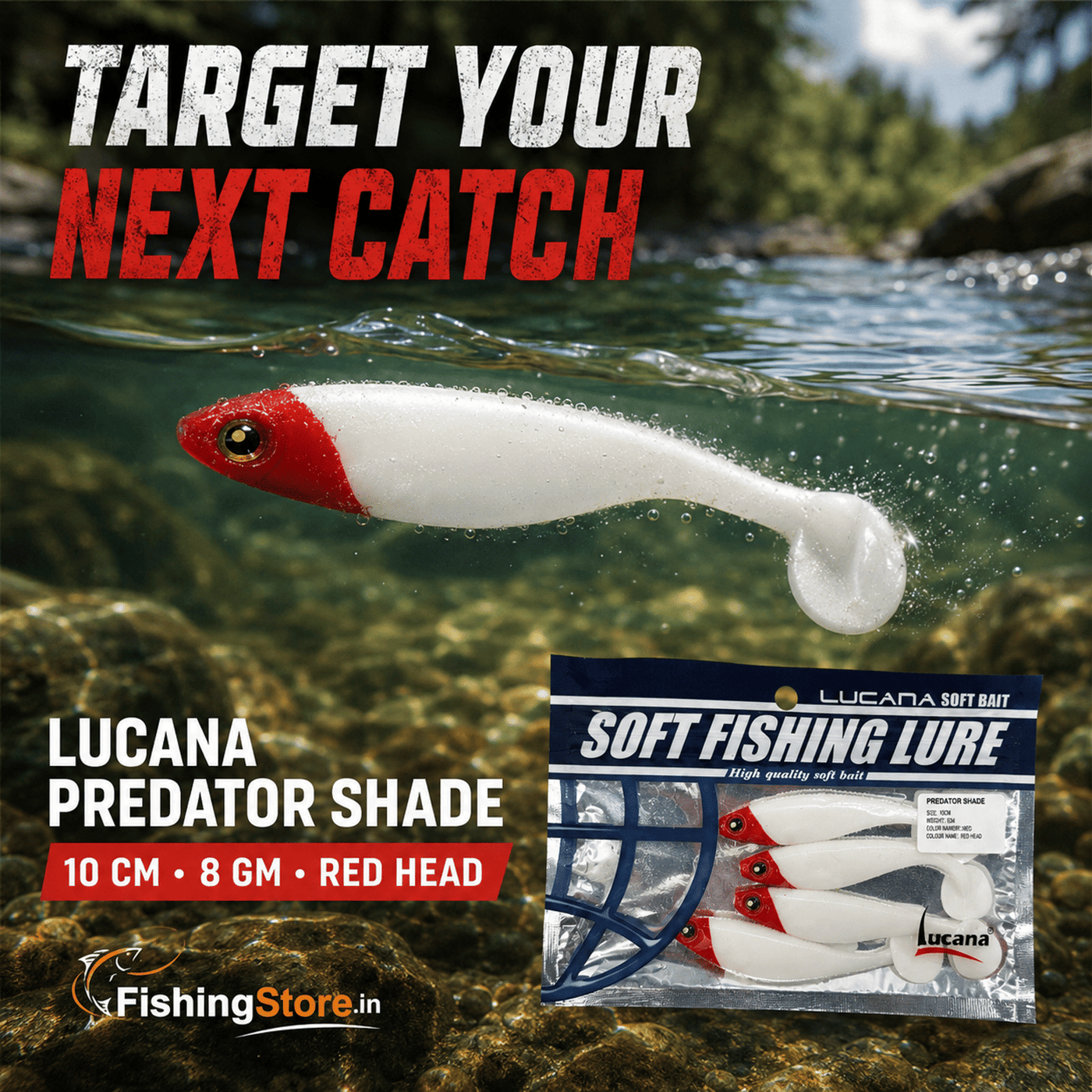 Lucana Predator Shade Soft Bait 100mm 8g - Red Head - Single Piece