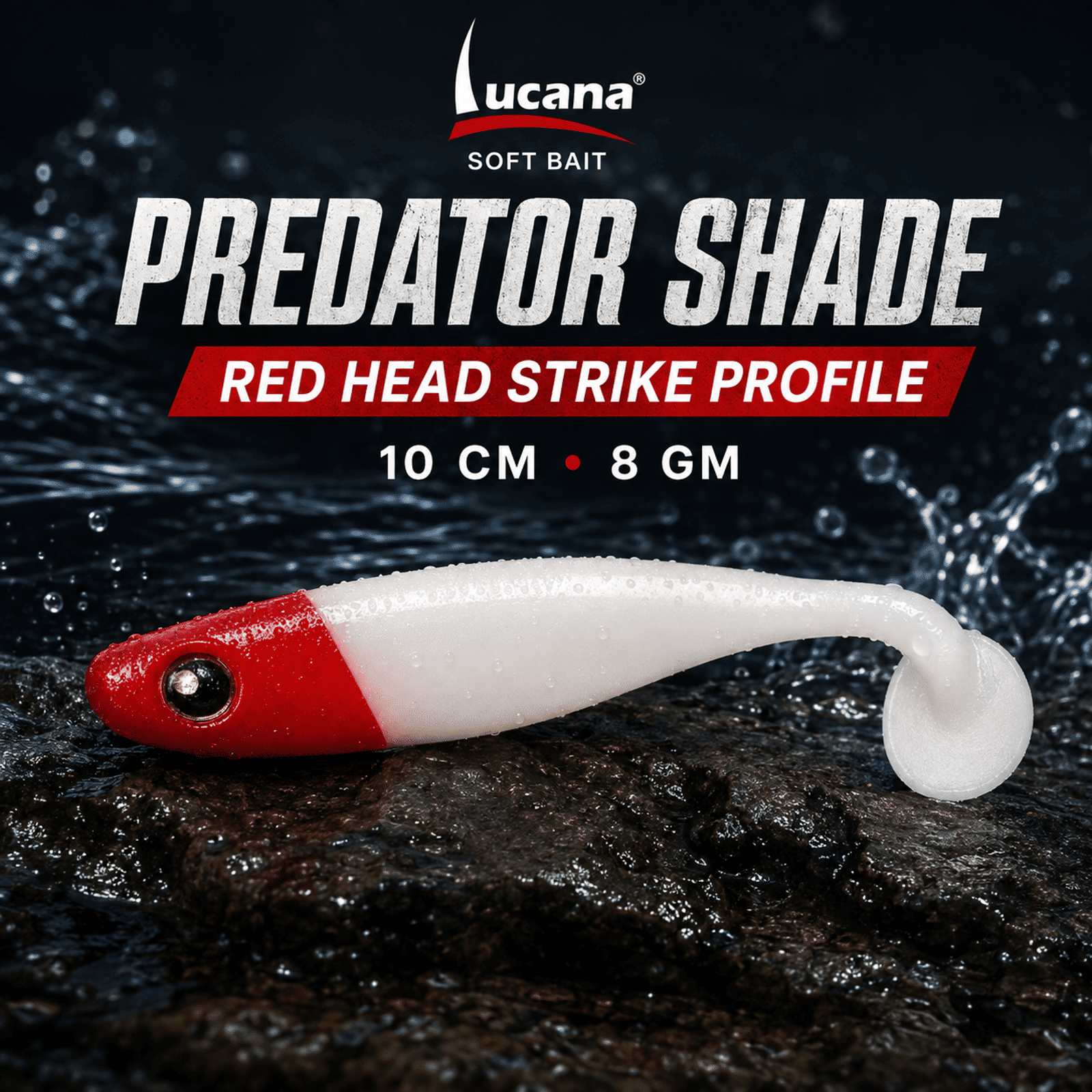 Lucana Predator Shade Soft Bait 100mm 8g - Red Head - Single Piece