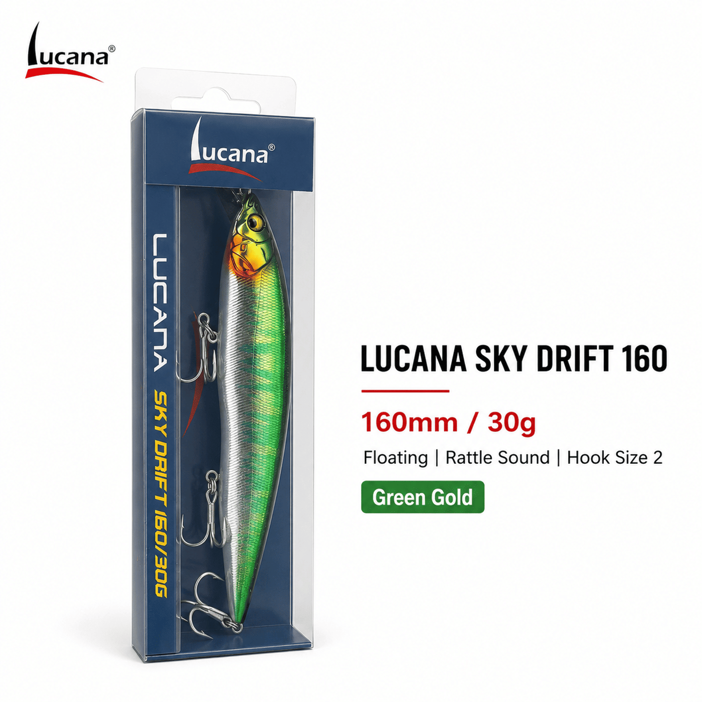 Lucana Sky Drift 160mm 30g Floating Fish Lure - Green Gold