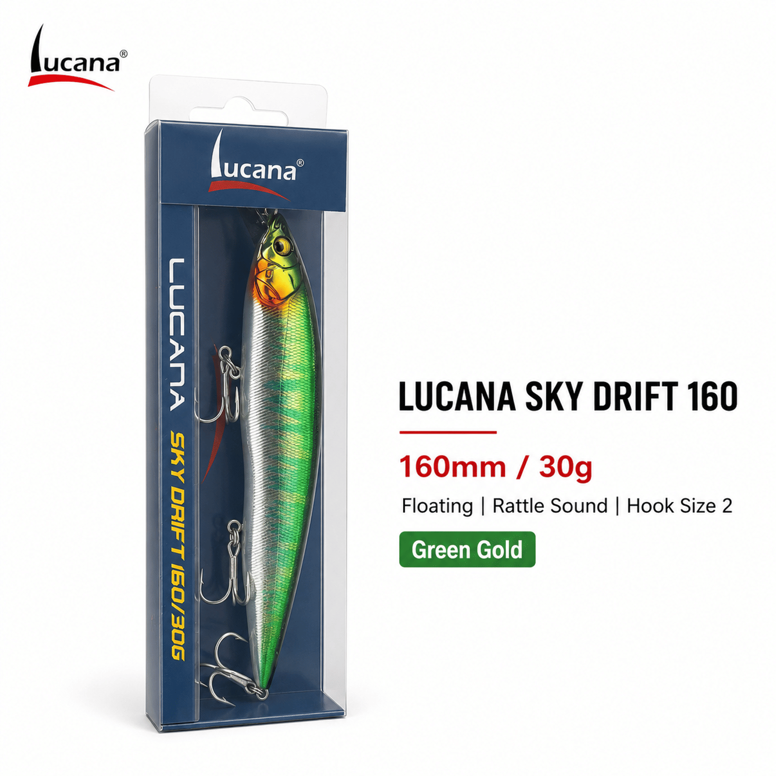 Lucana Sky Drift 160mm 30g Floating Fish Lure - Green Gold
