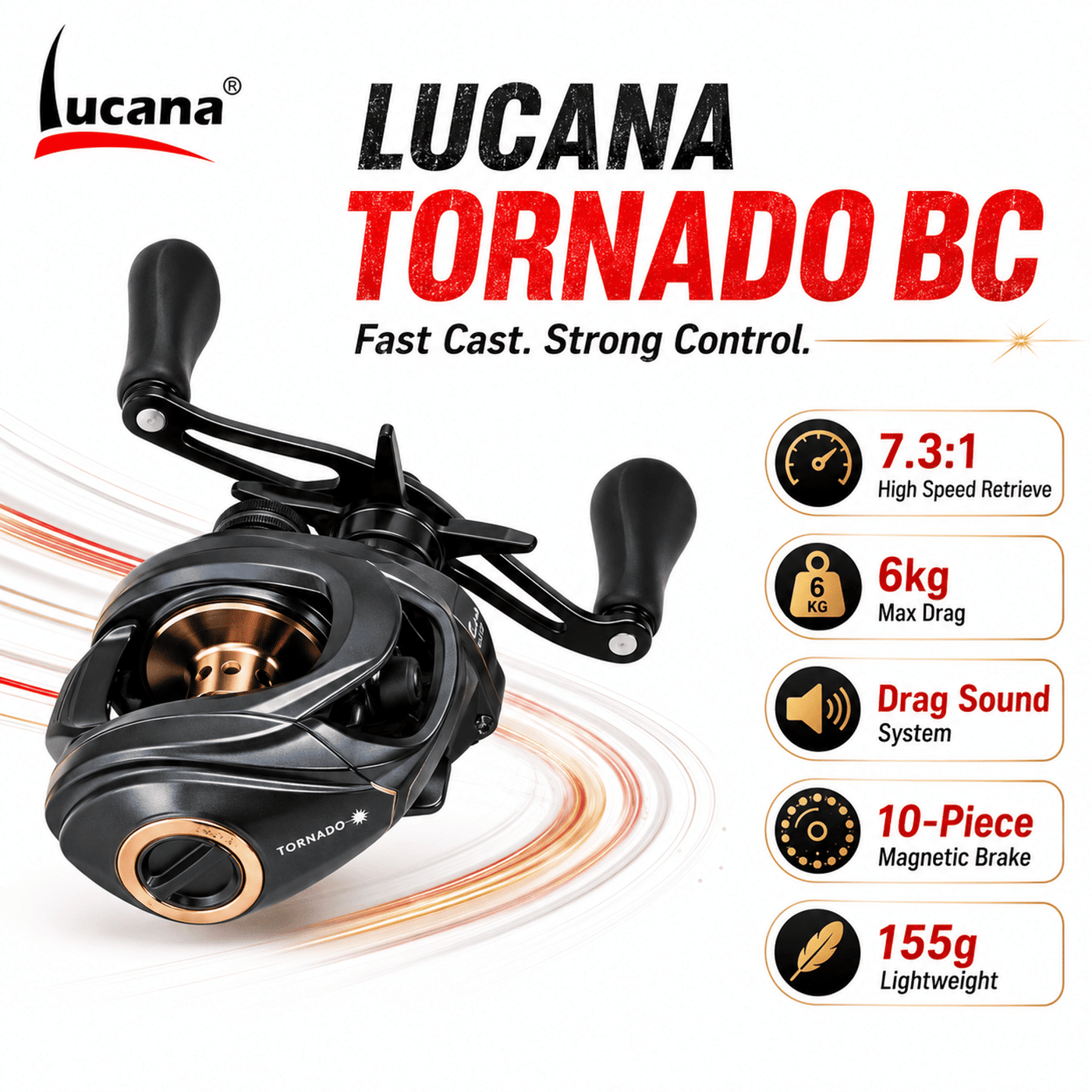 Lucana Tornado BC Baitcasting Reel Right / Left Hand