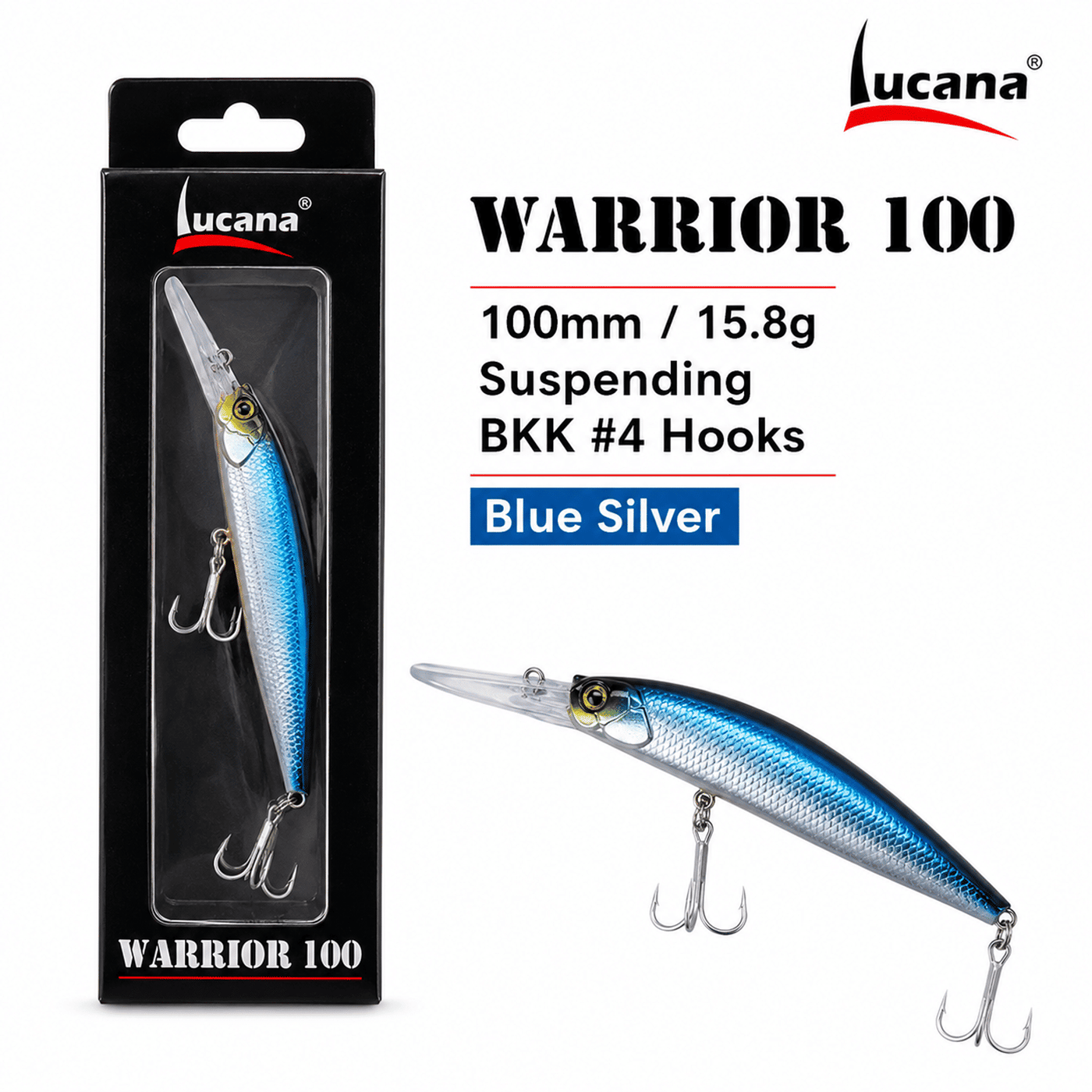 Lucana Warrior 100mm 15.8g Suspending Fish Lure - Blue Silver