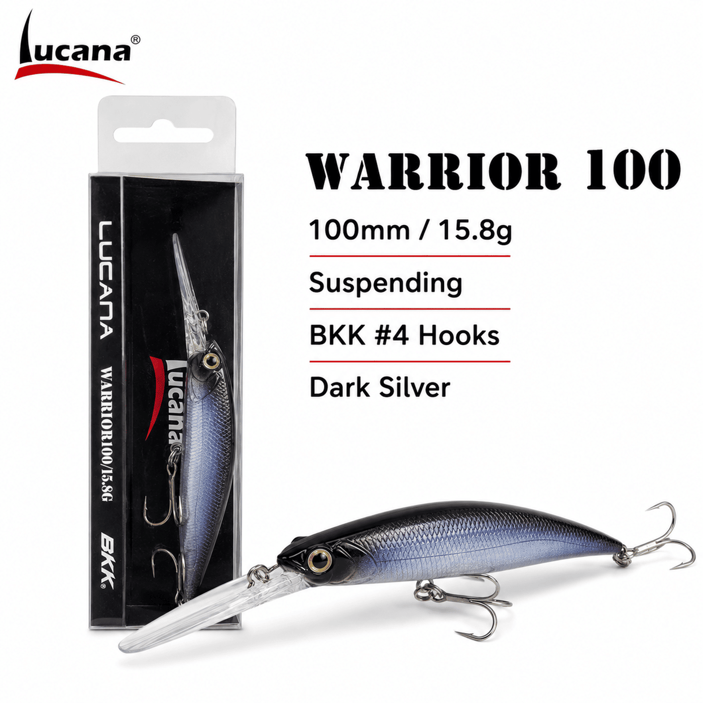 Lucana Warrior 100mm 15.8g Suspending Fish Lure - Dark Silver