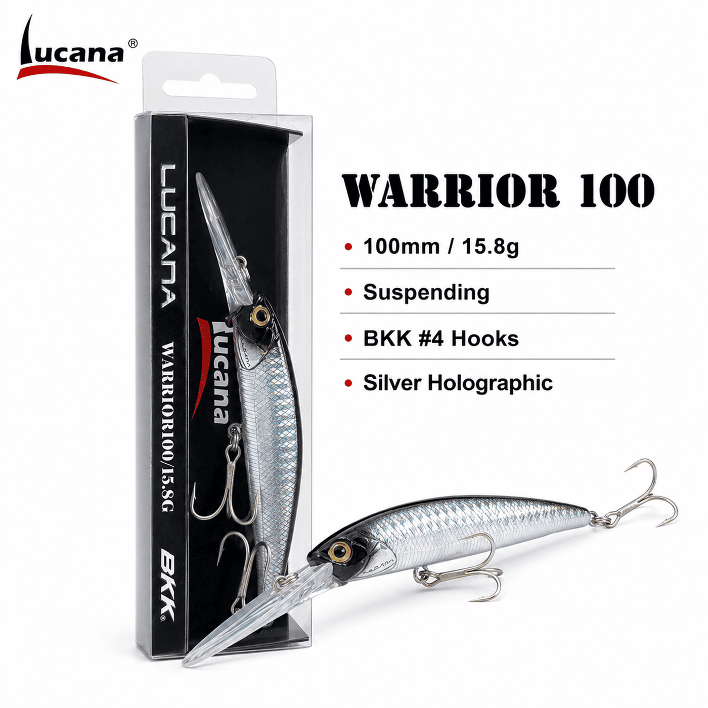 Lucana Warrior 100mm 15.8g Suspending Fish Lure - Silver Holographic
