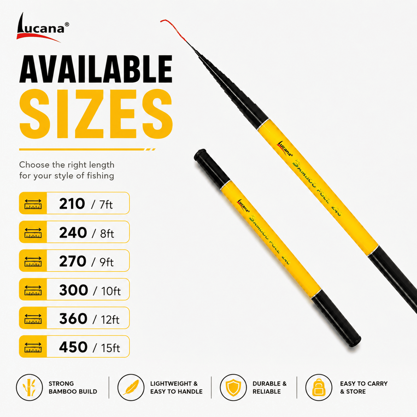 Lucana Bamboo Pole Fishing Rod 10ft / 300 – Lightweight Telescopic Pole Rod India