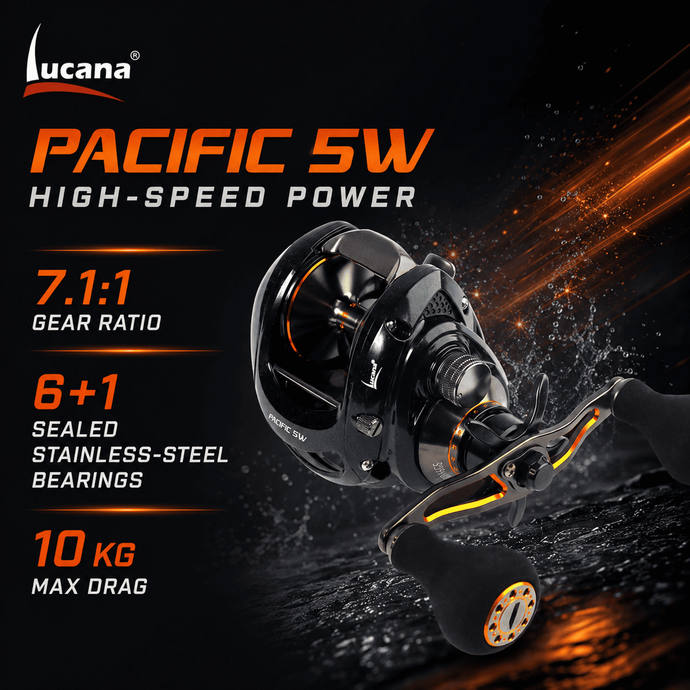 Lucana Pacific 5W Baitcasting Reel | 7.1:1 Gear Ratio | 10kg Drag