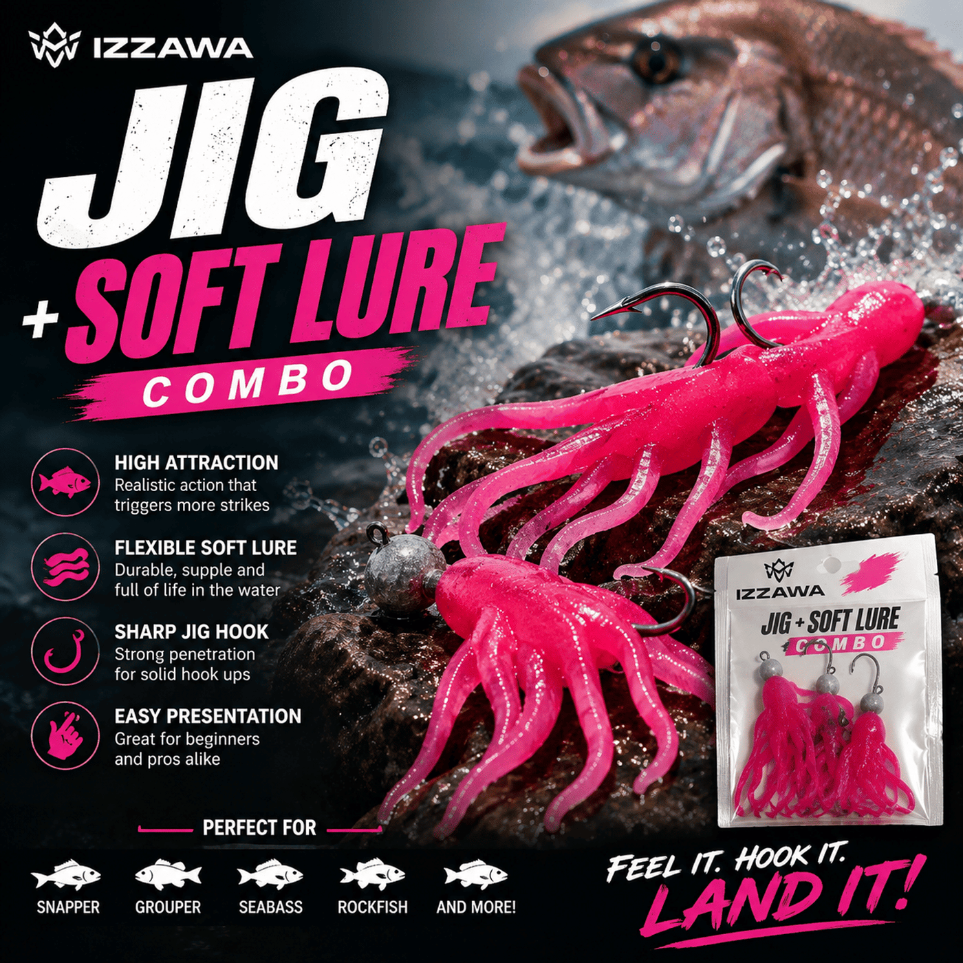 Izzawa Jig with Soft Lure - Pack of 5