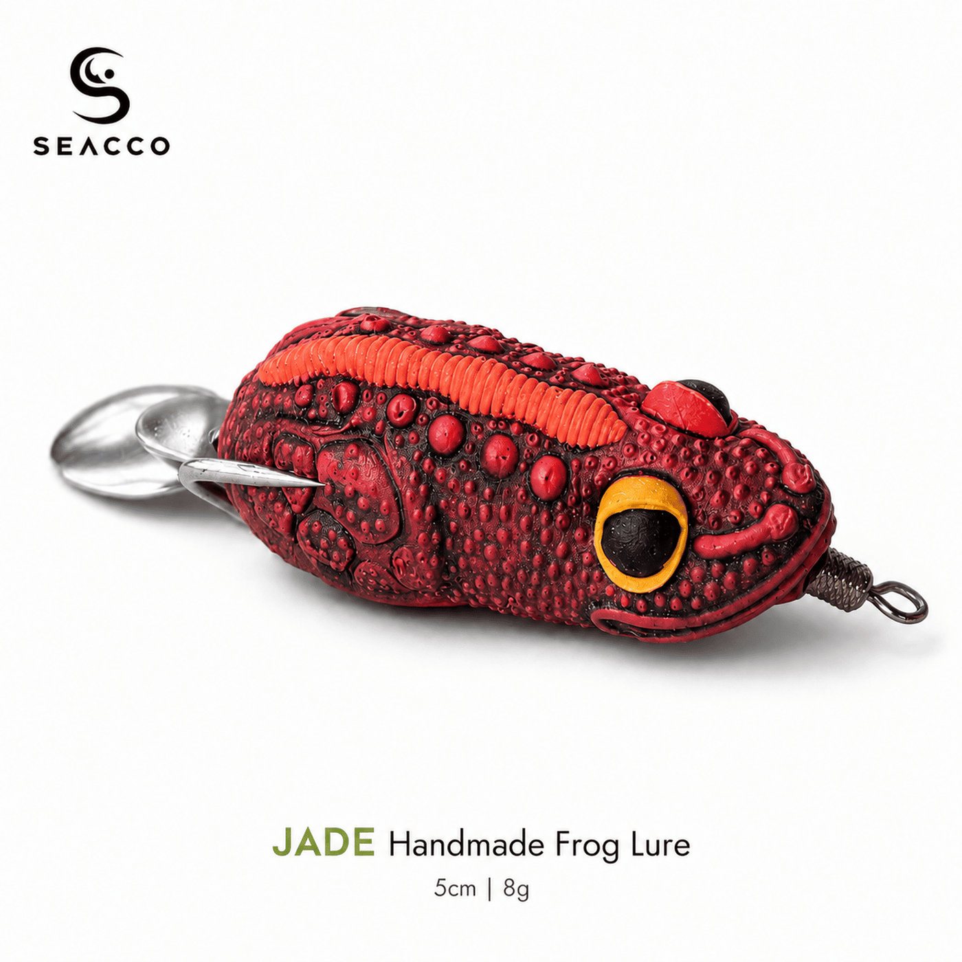 SEACCO Jade Handmade Frog Lure 5cm 8g - Ruby Red Orange Spine | Pack of 1
