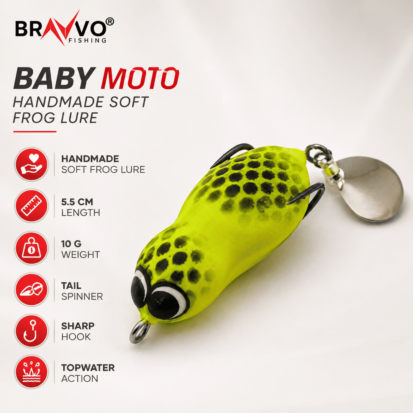 Bravvo Baby Moto Handmade Soft Frog Lure 5.5 cm 10 g Topwater Spinner Bait