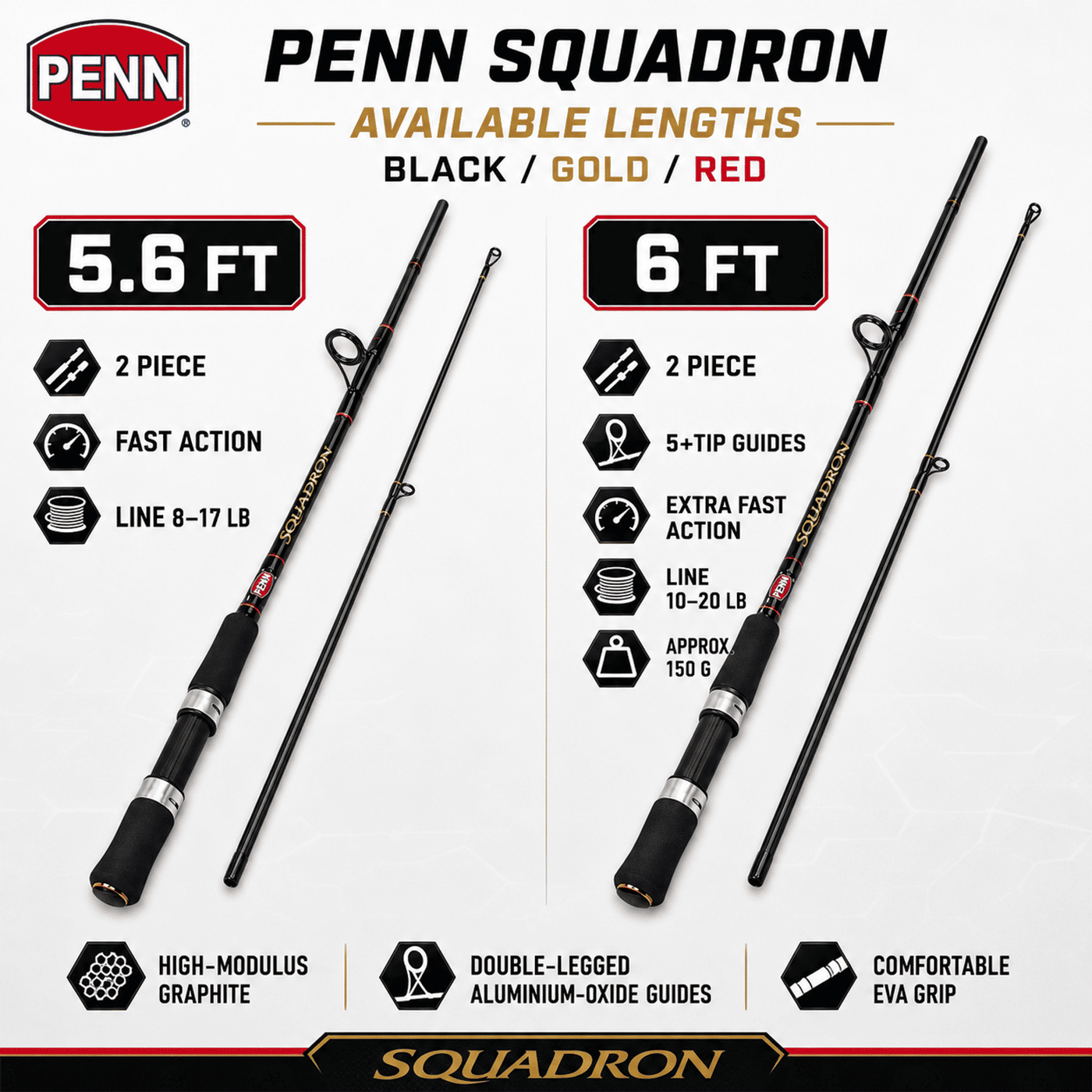 PENN Squadron Spinning Rod - 5.6 & 6 Ft