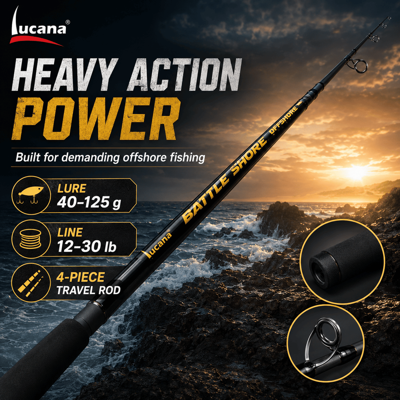 Lucana Battle Shore Travel Spinning Rod - 4 Piece