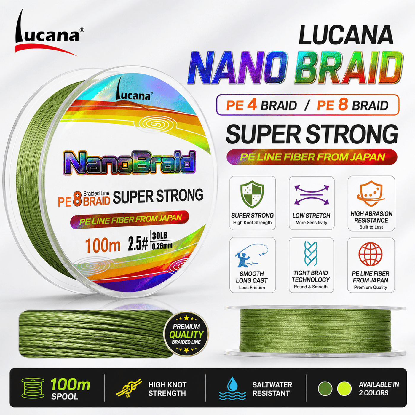 Lucana Nano Braid 8X Super Strong Braided Fishing Line 100m