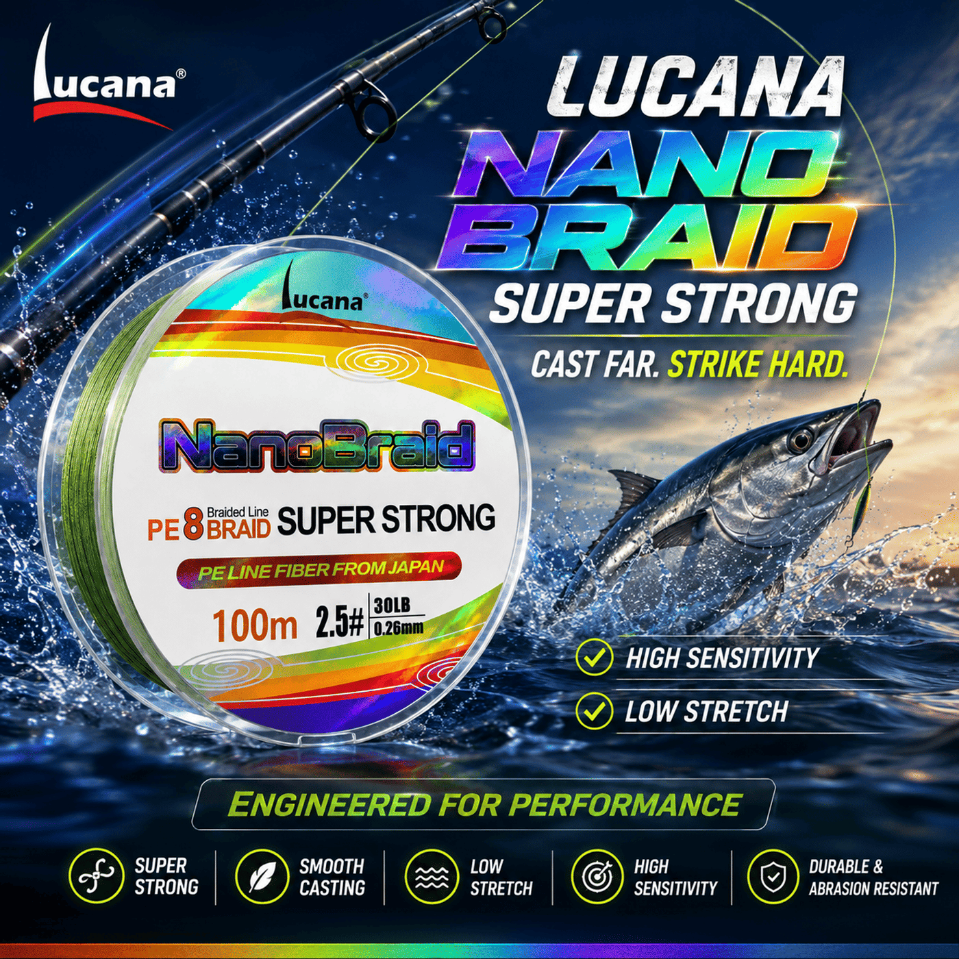 Lucana Nano Braid 8X Super Strong Braided Fishing Line 100m