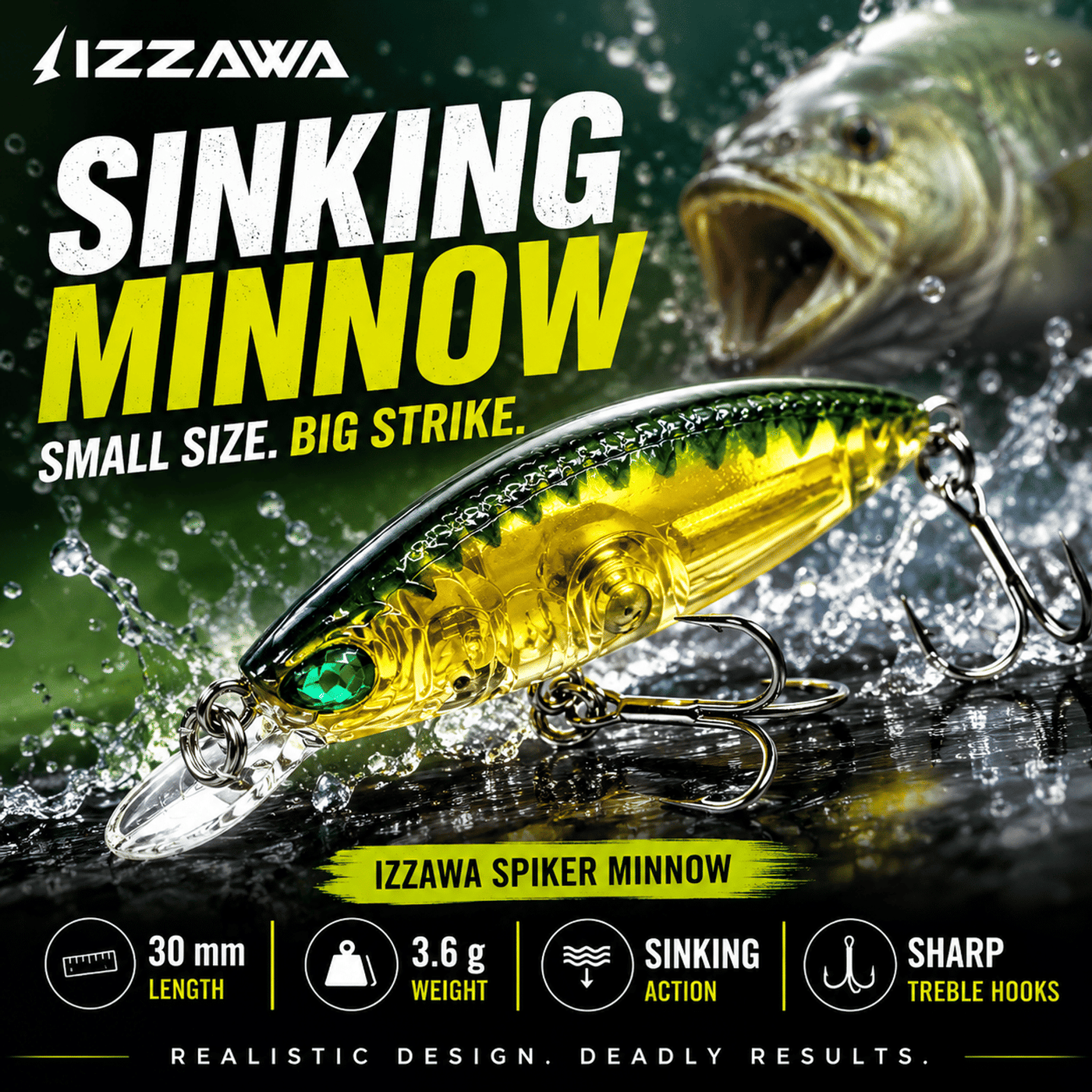 IZZAWA Spiker Minnow Lure 30mm 3.6g - Pink Glow | Pack of 1