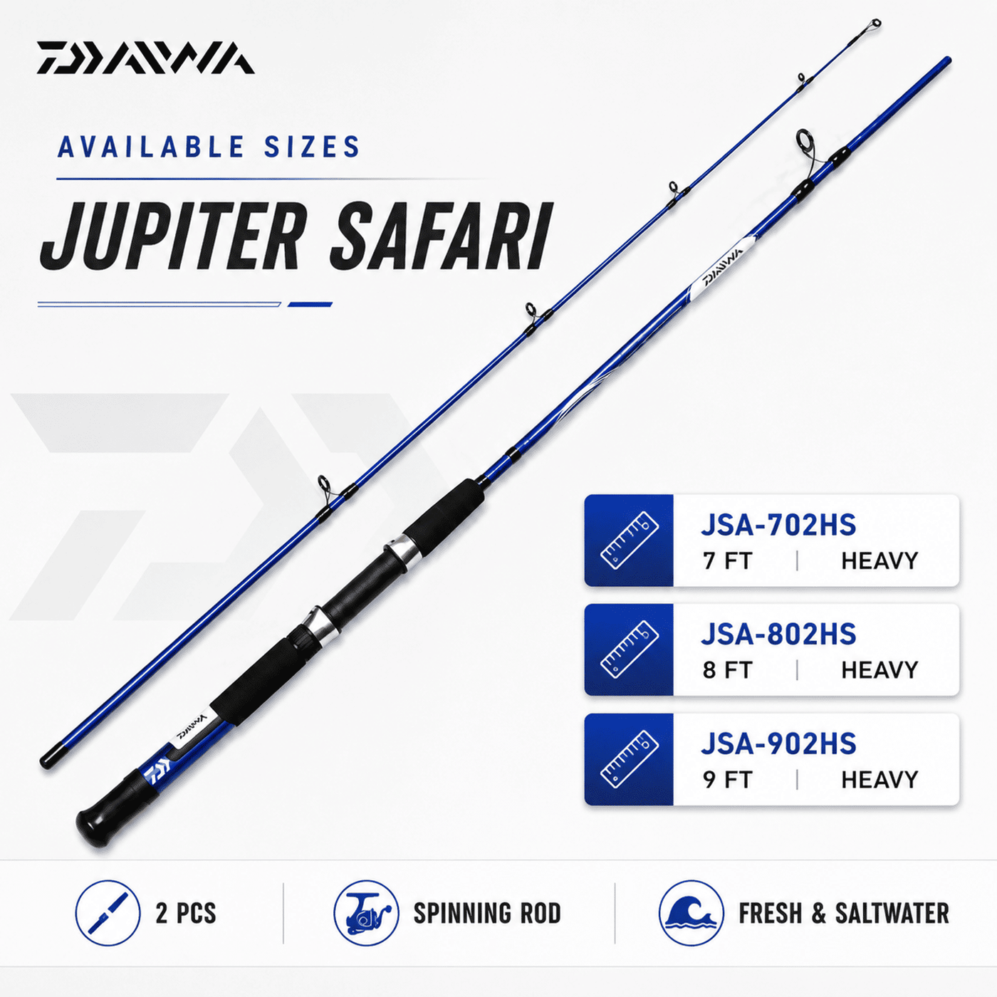 Daiwa Jupiter Safari Spinning Fishing Rod 9 Ft Heavy – 2 Piece Heavy Rod