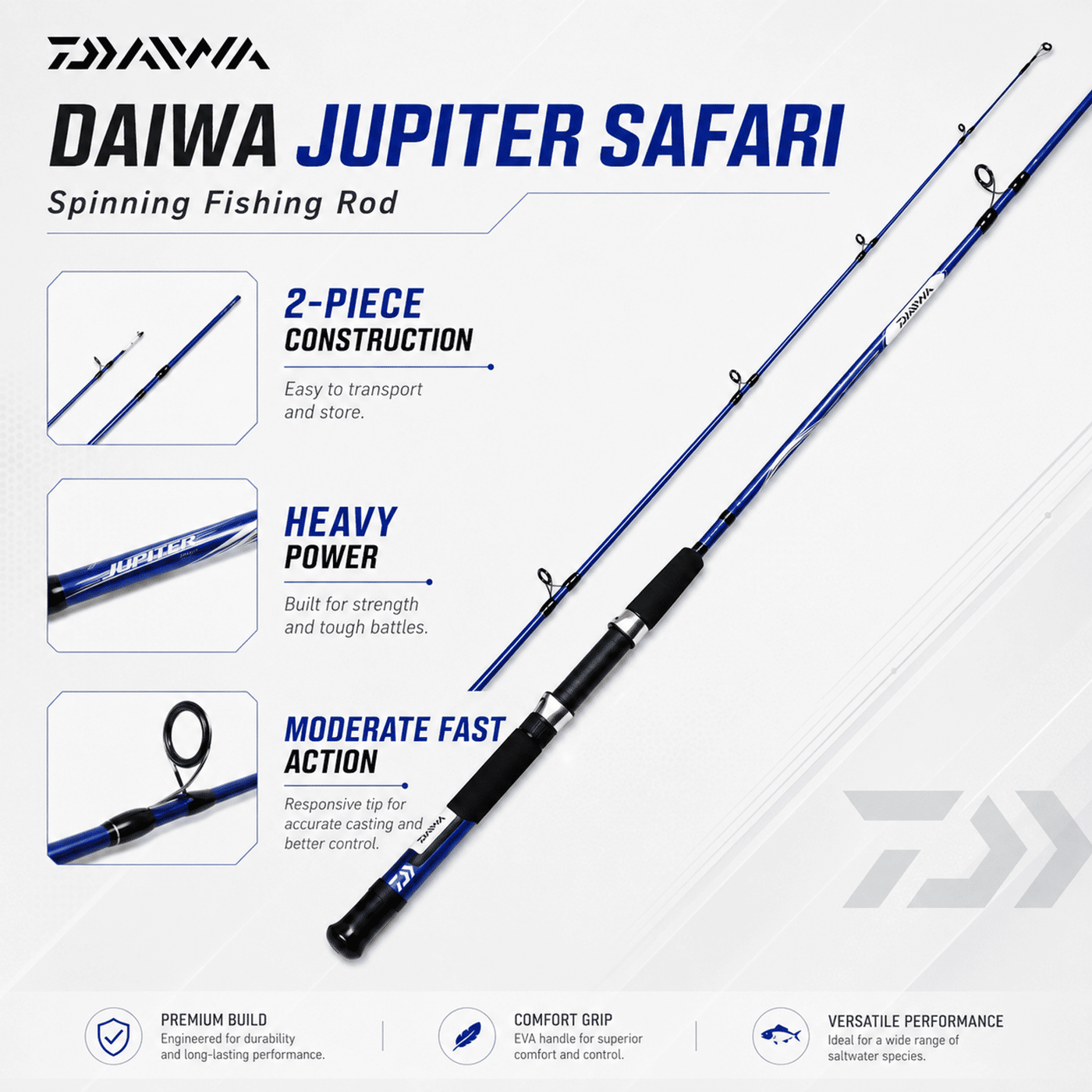 Daiwa Jupiter Safari Spinning Fishing Rod 9 Ft Heavy – 2 Piece Heavy Rod