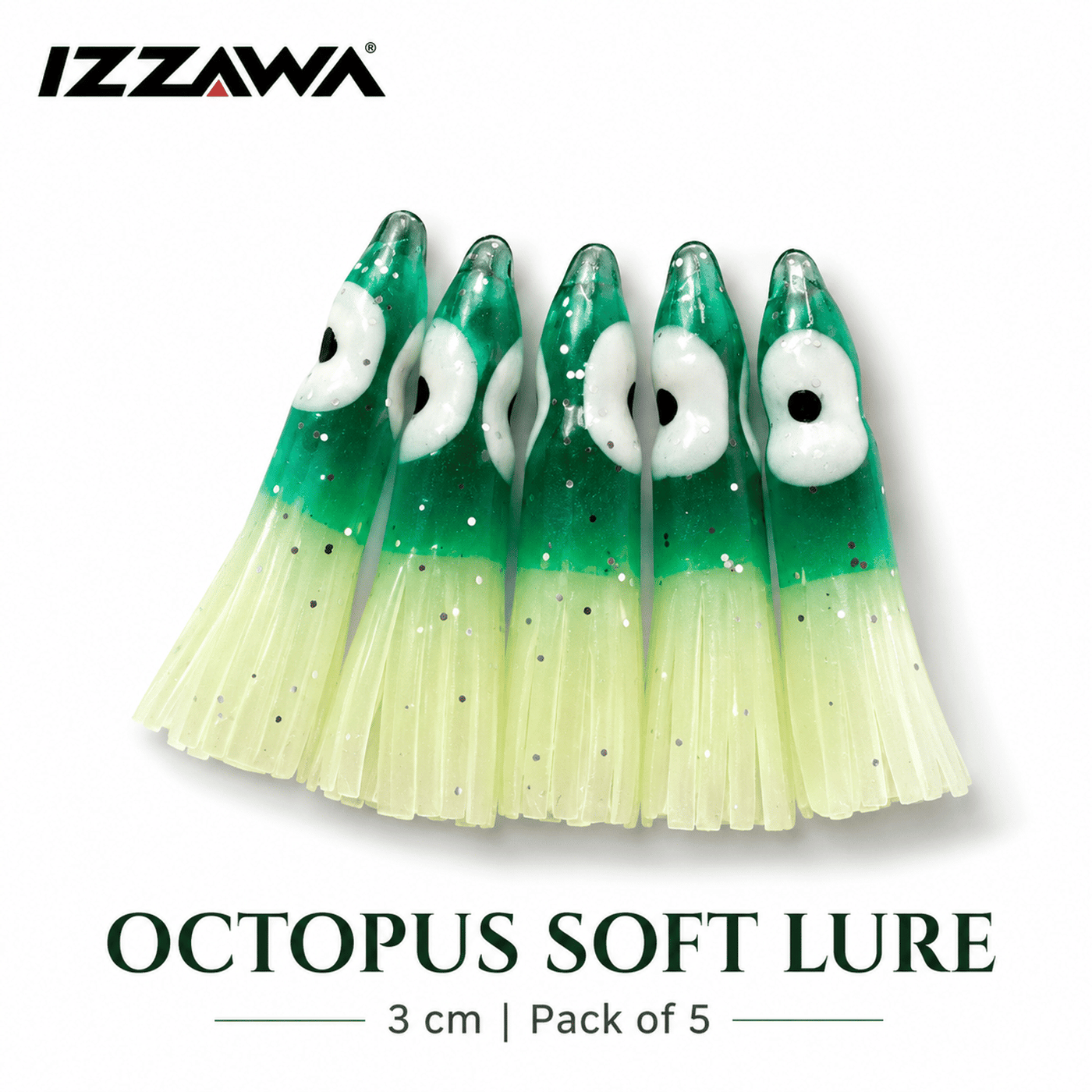Izzawa Octopus Soft Lure 3cm - Green Glow - Pack of 5