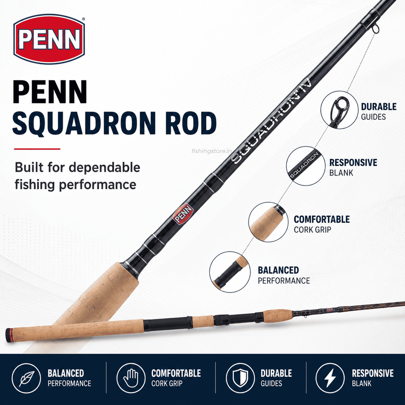 PENN Squadron Spinning Fishing Rod - 8 Ft