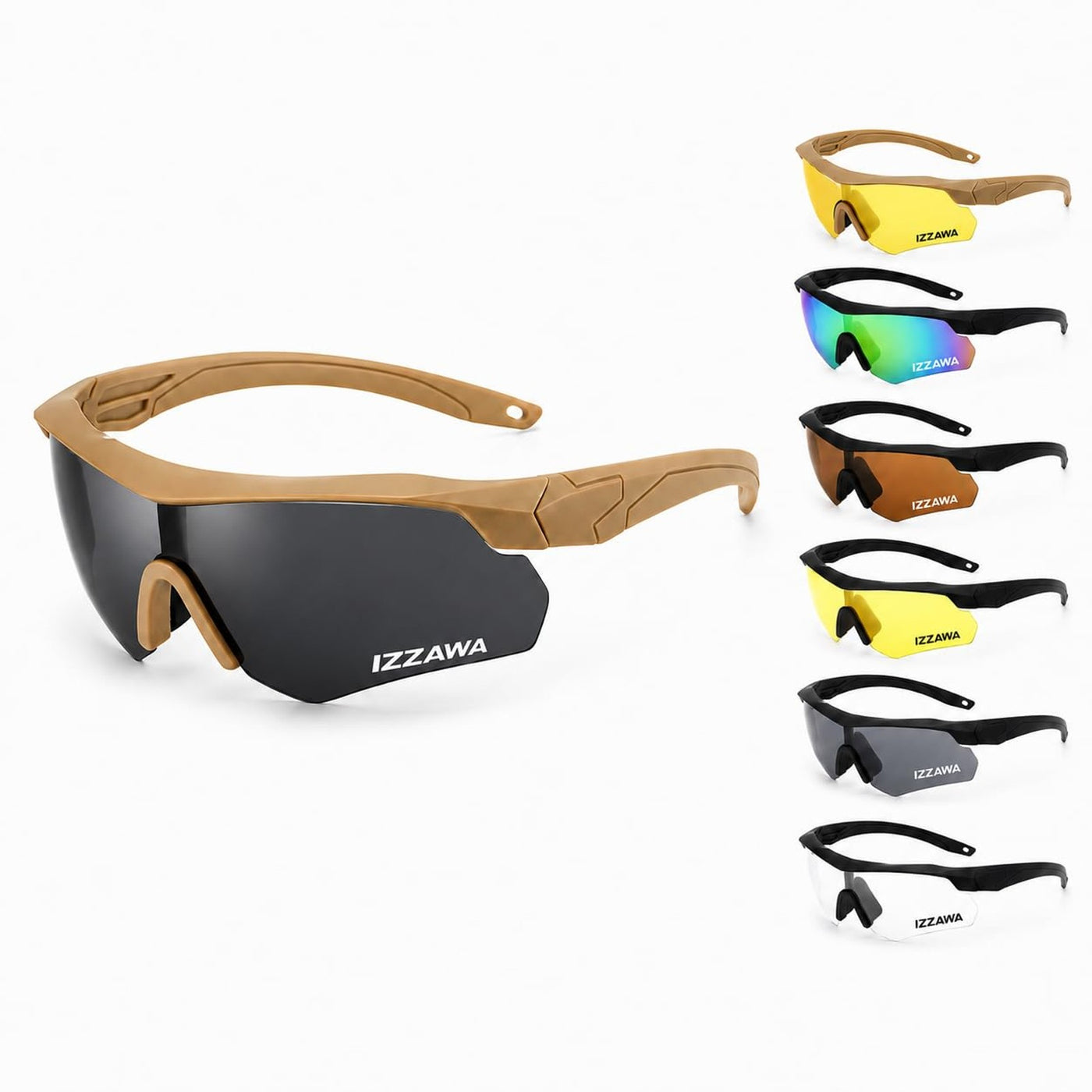IZZAWA Tactical Goggles, Windproof, Explosion-Proof, for Hiking, Fishing, Camping, Sports, Multiple Lens Options (Orange)