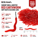 IZZAWA Pack of 100 Shrimp Smell Additive Red Earthworm Soft Baits Silicone Lure