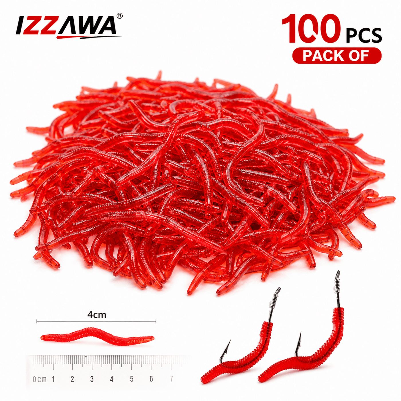 IZZAWA Pack of 100 Shrimp Smell Additive Red Earthworm Soft Baits Silicone Lure