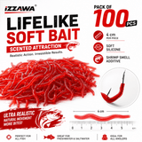 IZZAWA Pack of 100 Shrimp Smell Additive Red Earthworm Soft Baits Silicone Lure