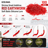 IZZAWA Pack of 100 Shrimp Smell Additive Red Earthworm Soft Baits Silicone Lure