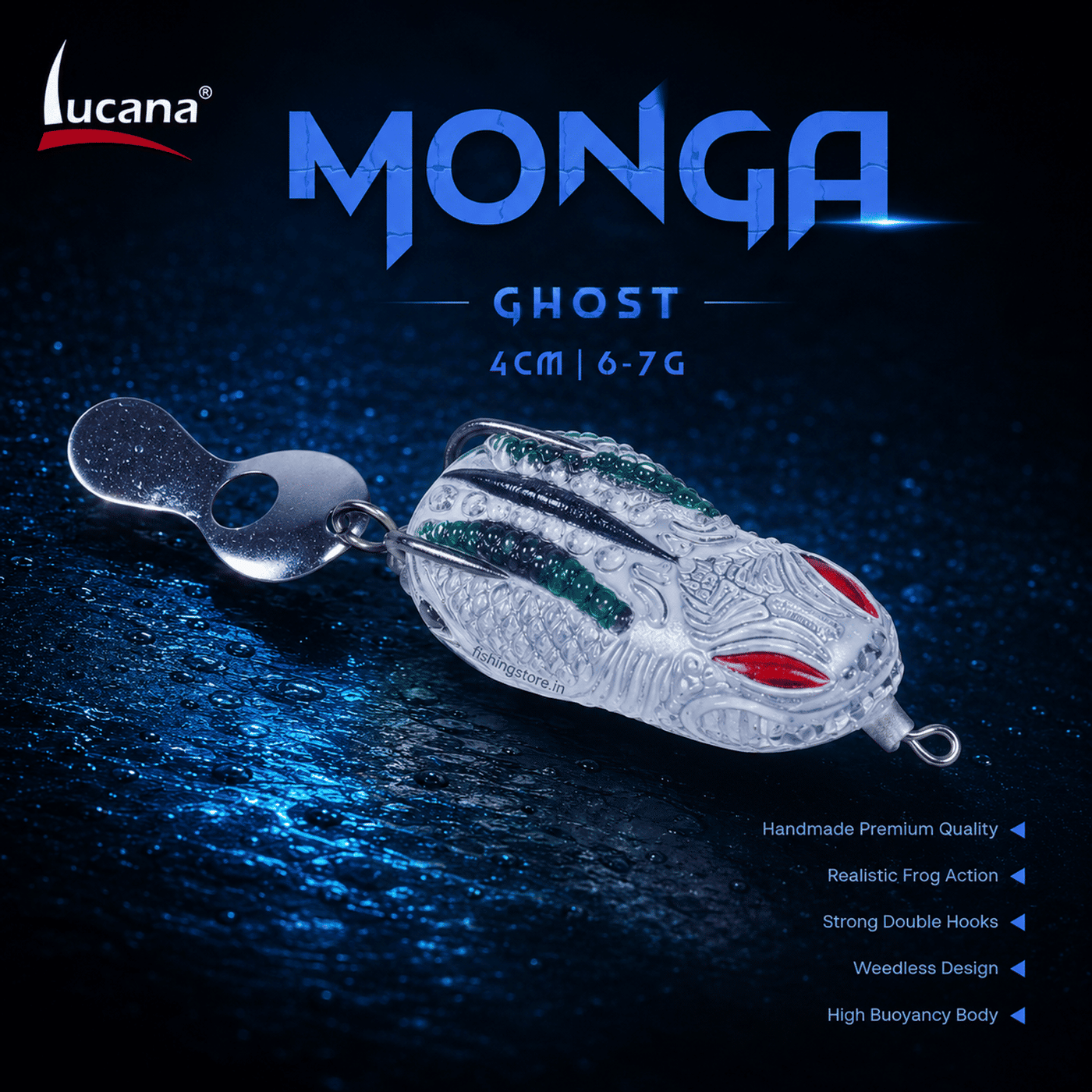 Lucana Monga Handmade Frog Lure 4cm 6-7g | Ghost | Weedless Topwater Frog