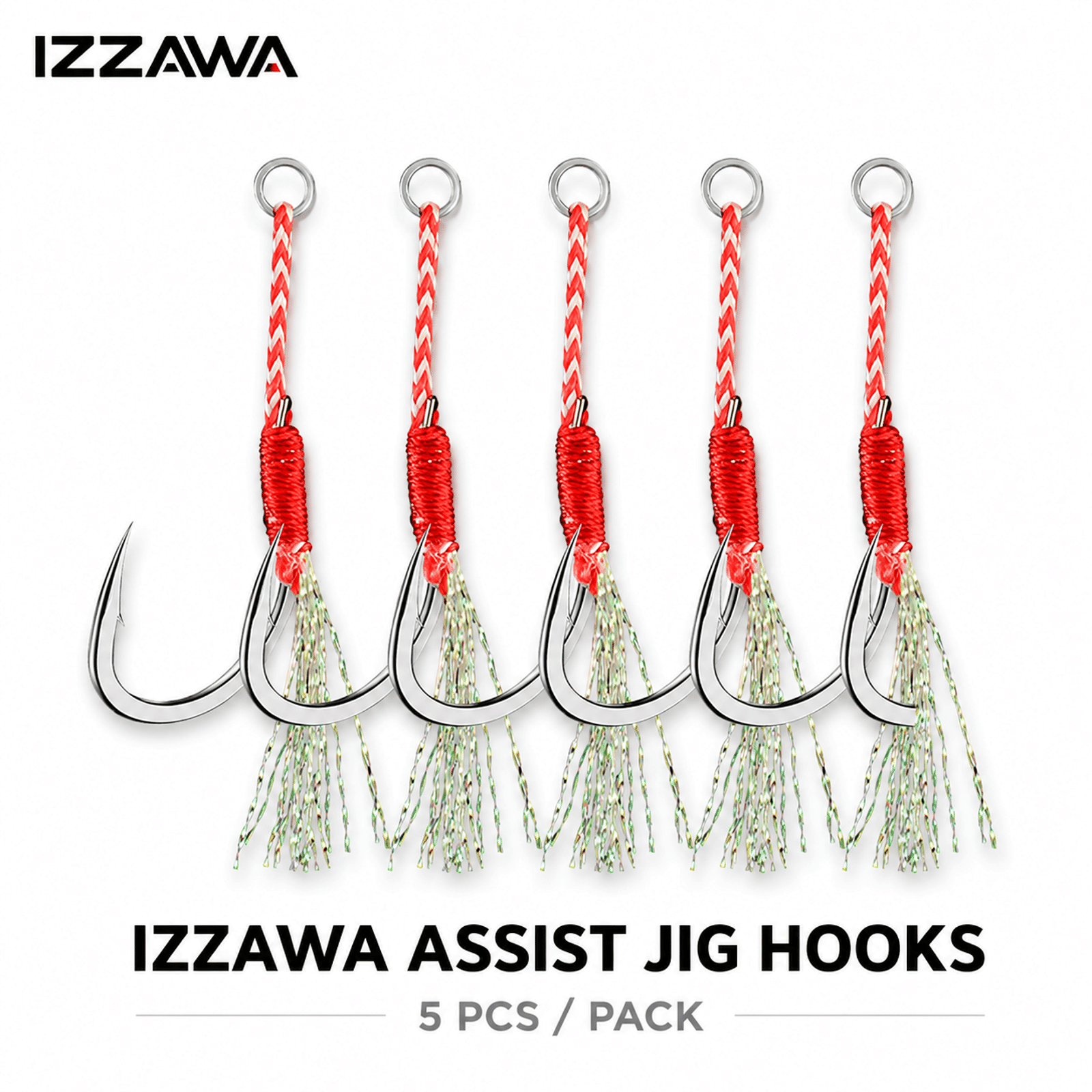 IZZAWA Assist Jig Hooks Pack of 5, High Carbon Steel, Size 20#, Saltwater Jigging Hook
