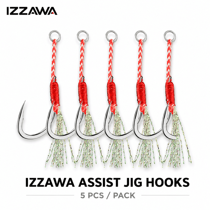 IZZAWA Assist Jig Hooks Pack of 5, High Carbon Steel, Size 20#, Saltwater Jigging Hook