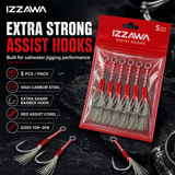 IZZAWA Assist Jig Hooks Pack of 5, High Carbon Steel, Size 20#, Saltwater Jigging Hook