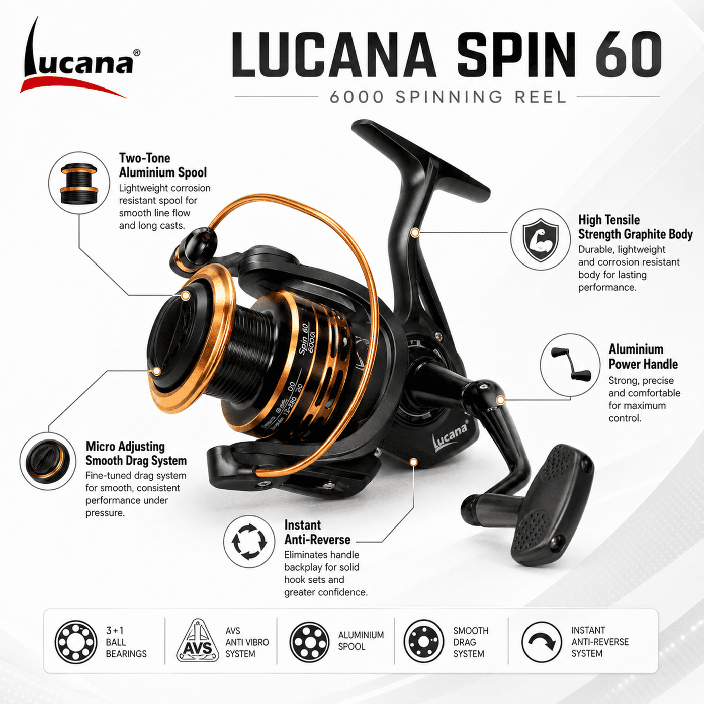 Lucana Spin 60 / 6000 Spinning Fishing Reel