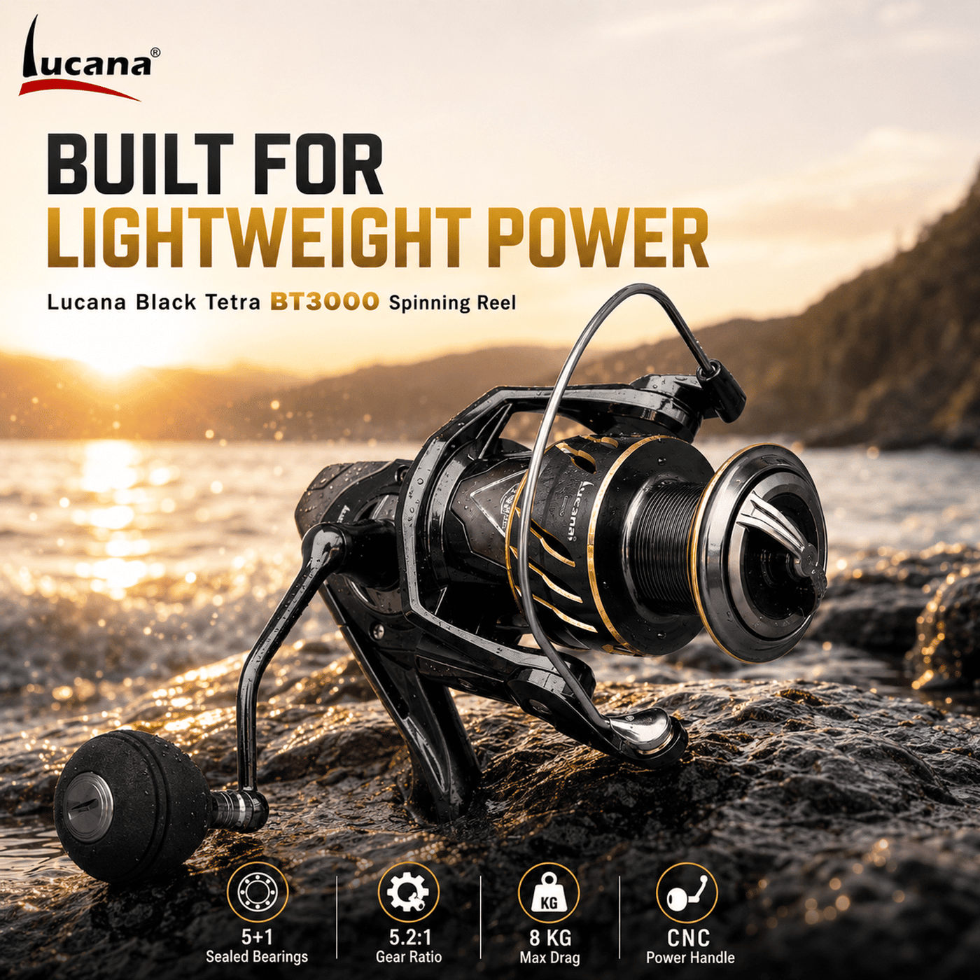 Lucana Black Tetra BT2000-BT6000 Spinning Reel