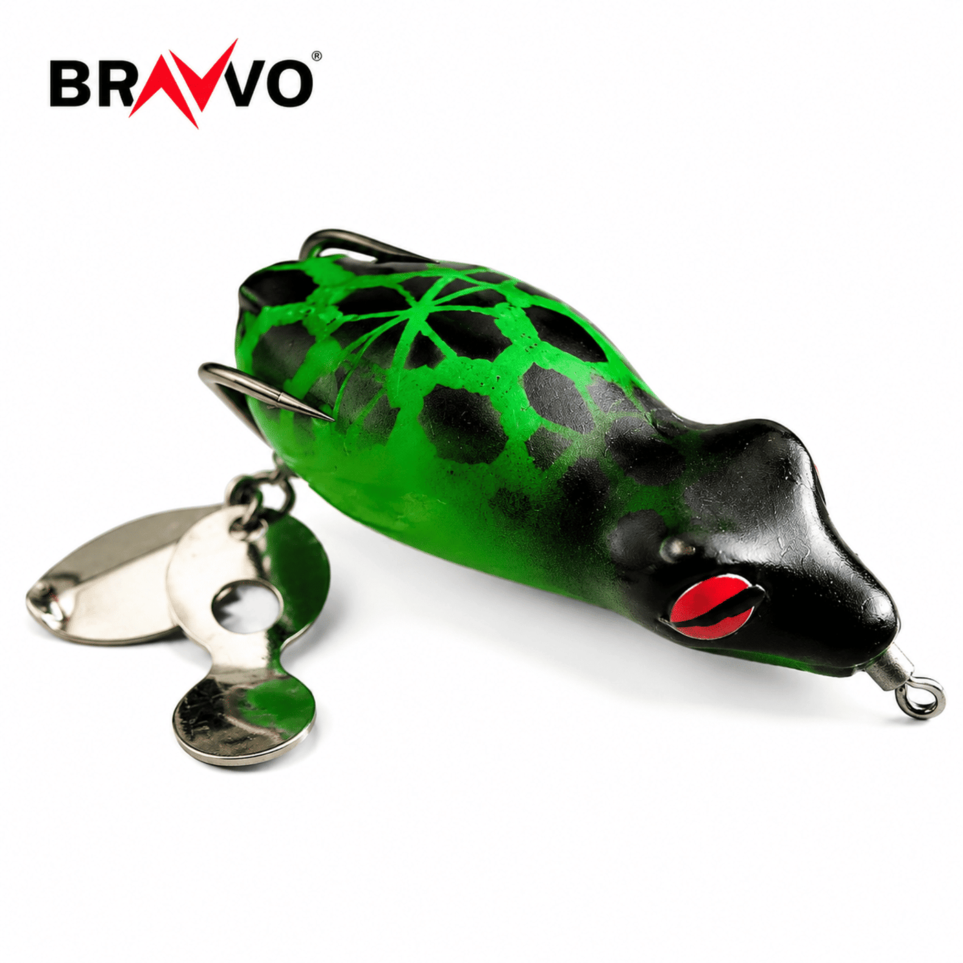 Bravvo Alavudheen Frog Lure 6.5cm 13g | Spinner Topwater Frog Bait - Green Black