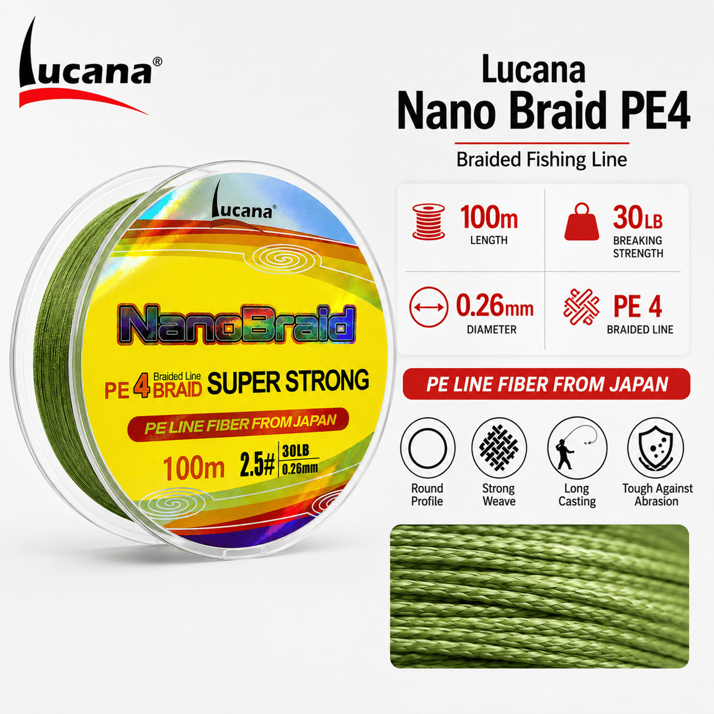 Lucana Nano Braid 4X Super Strong Braided Fishing Line 100m