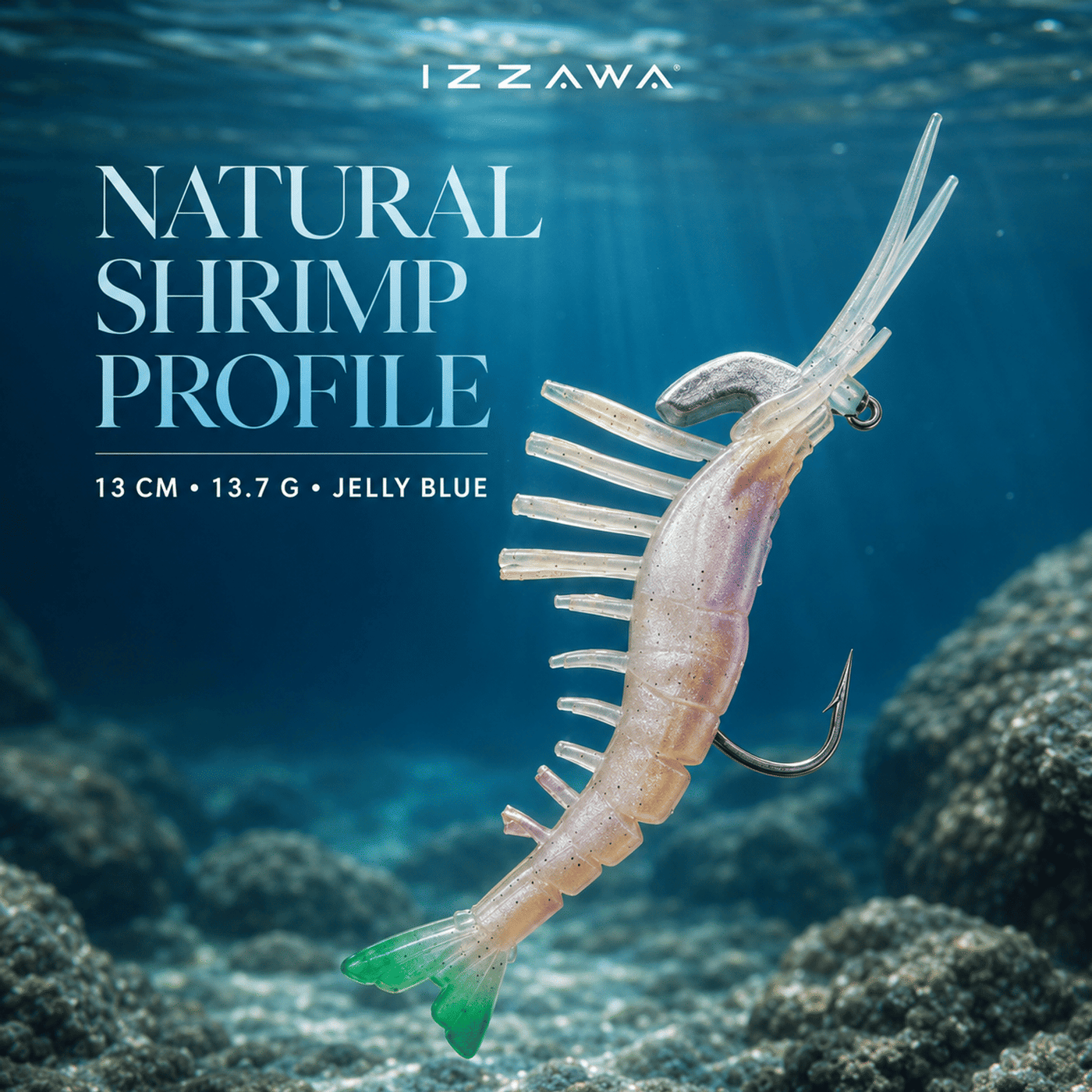 IZZAWA Shrimp Lure 13cm 13.7g Jelly Blue – Barramundi Snapper GT Hamoor Bait